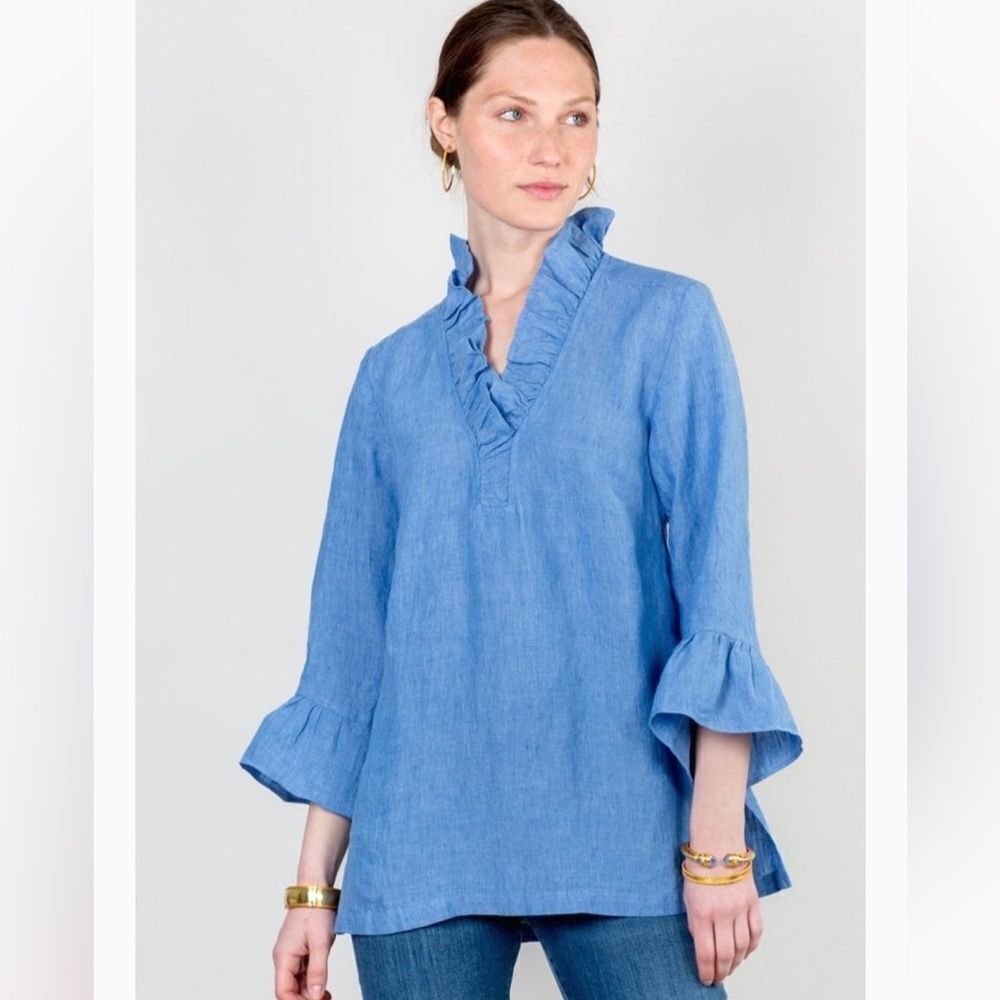 Studio 412 Mia ruffle top blouse dark denim small s resort